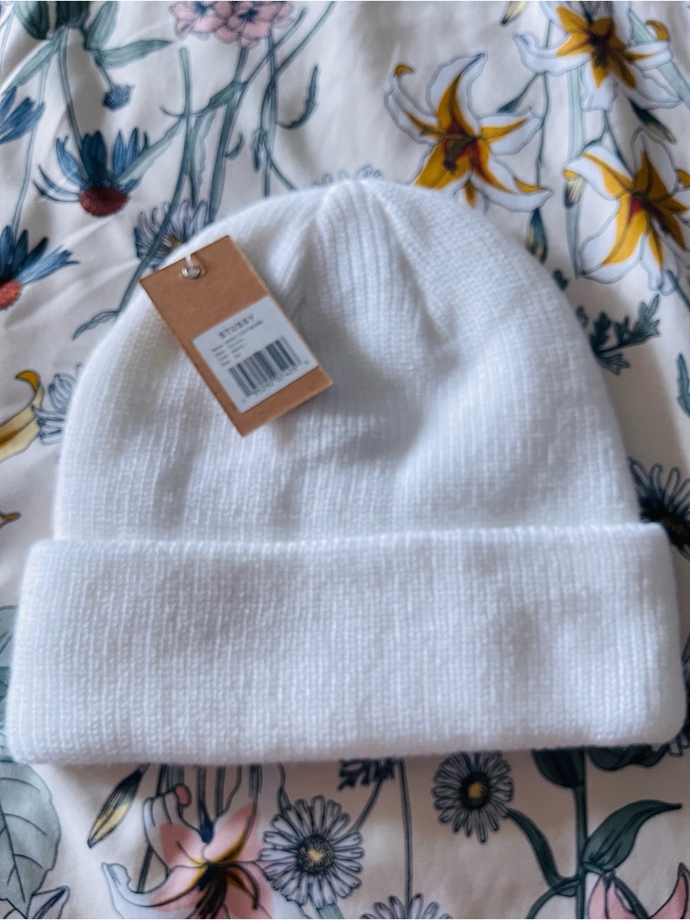 Stussy White Knit Beanie - Classic Cuffed Hat